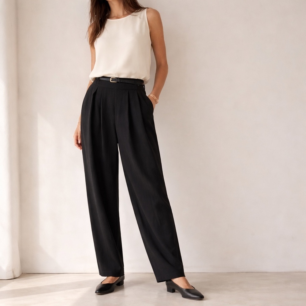 Michii Moon x Sanyo Virgin Wool Pleated Trousers High Waist Straight Leg Size 6